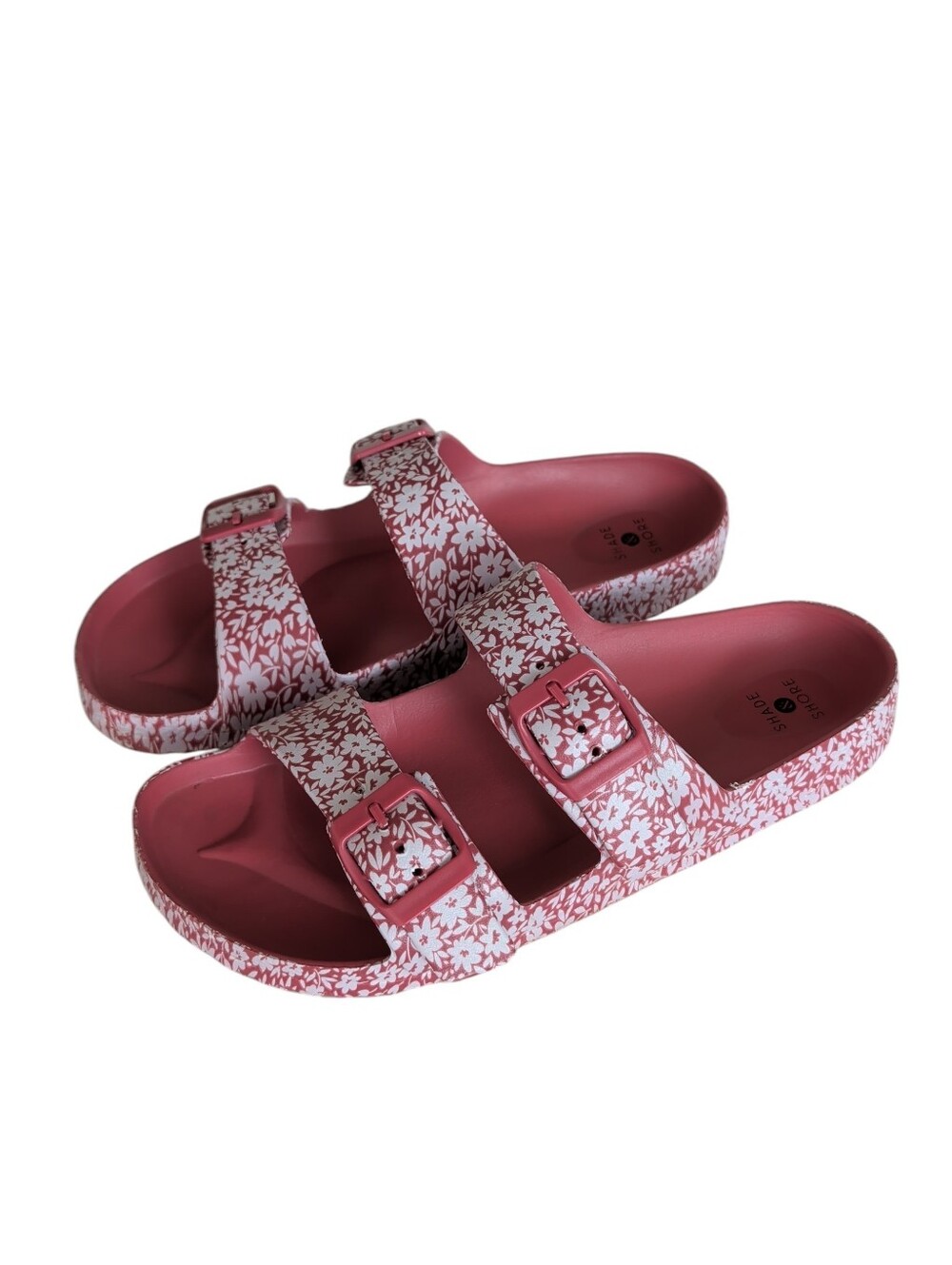 Shade & Shore Neida EVA Floral Two-Band Footbed Slide Sandal 8 Mauve Pink White